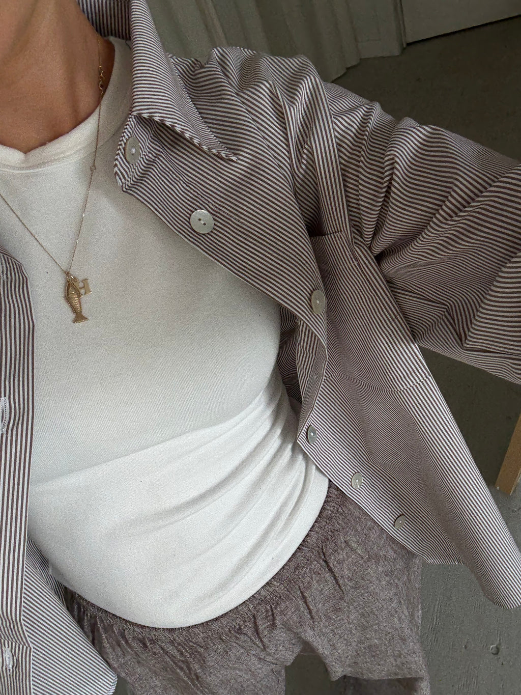 Daily Button Up - Brown Stripe