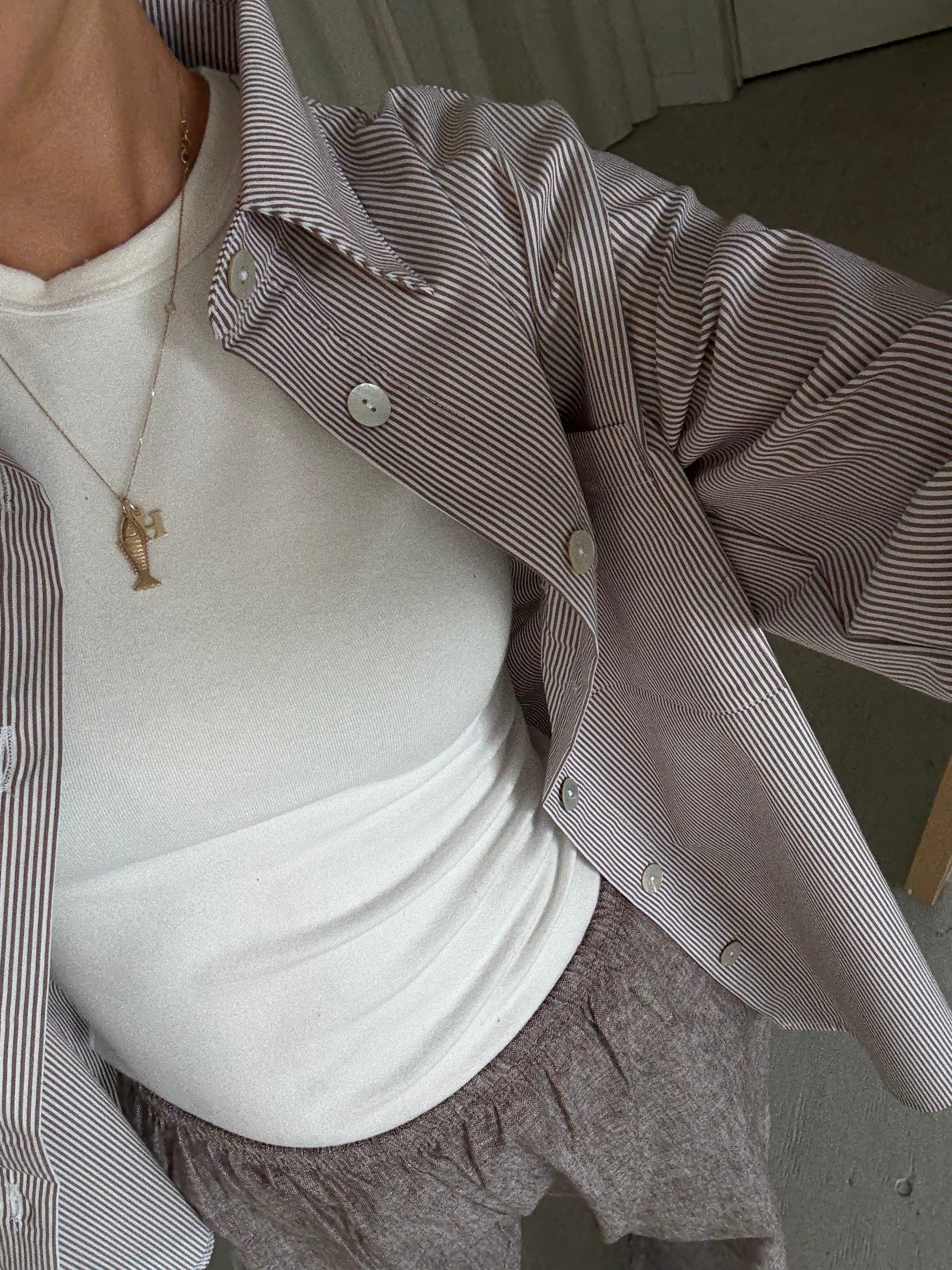 Daily Button Up - Brown Stripe
