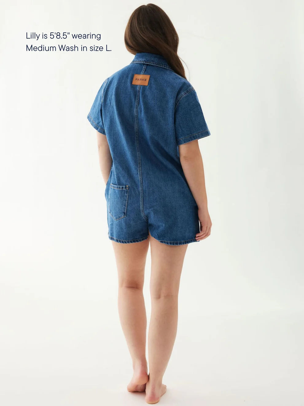 Short Sleeve Denim Romper - Med Wash