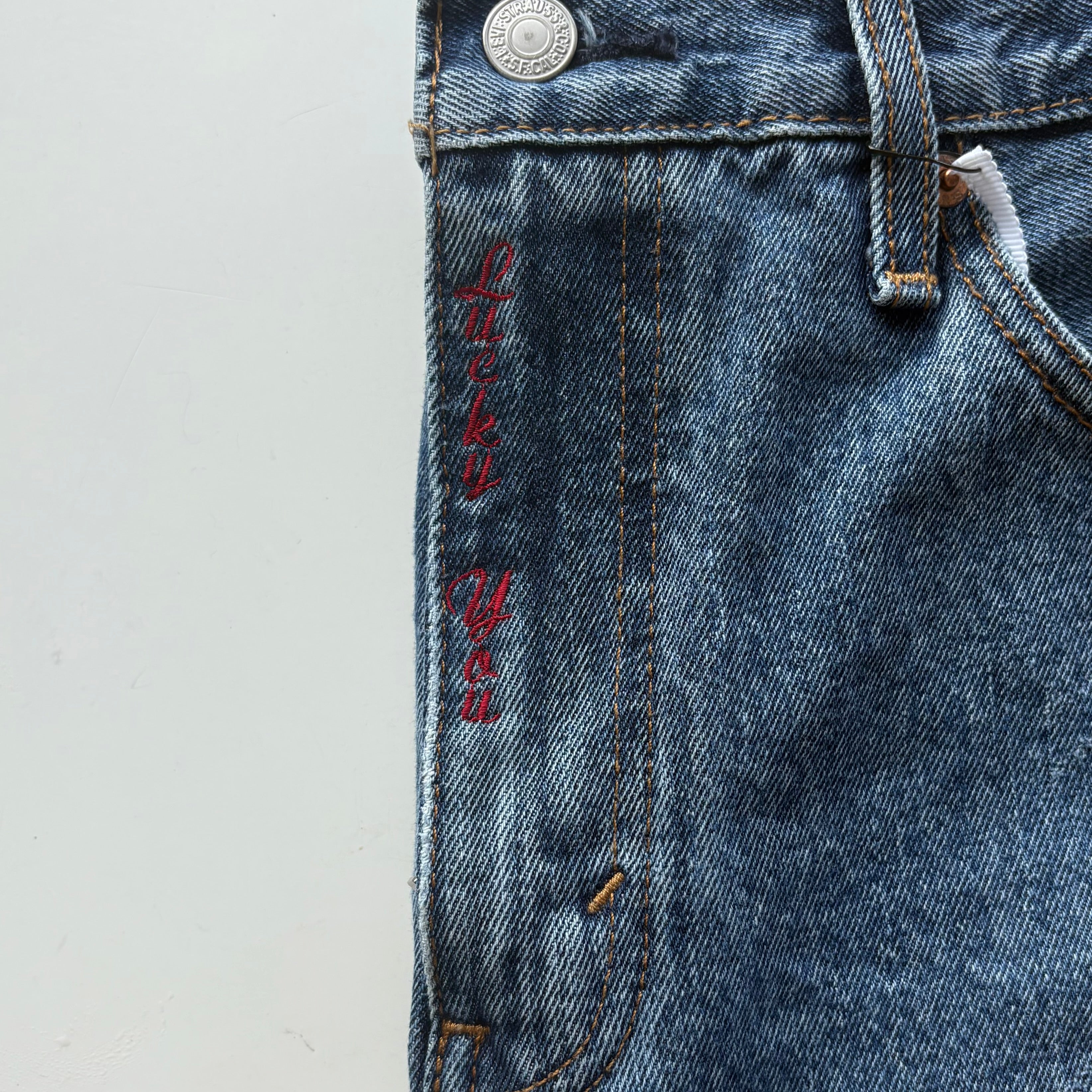 Embroidered Vintage Denim Short