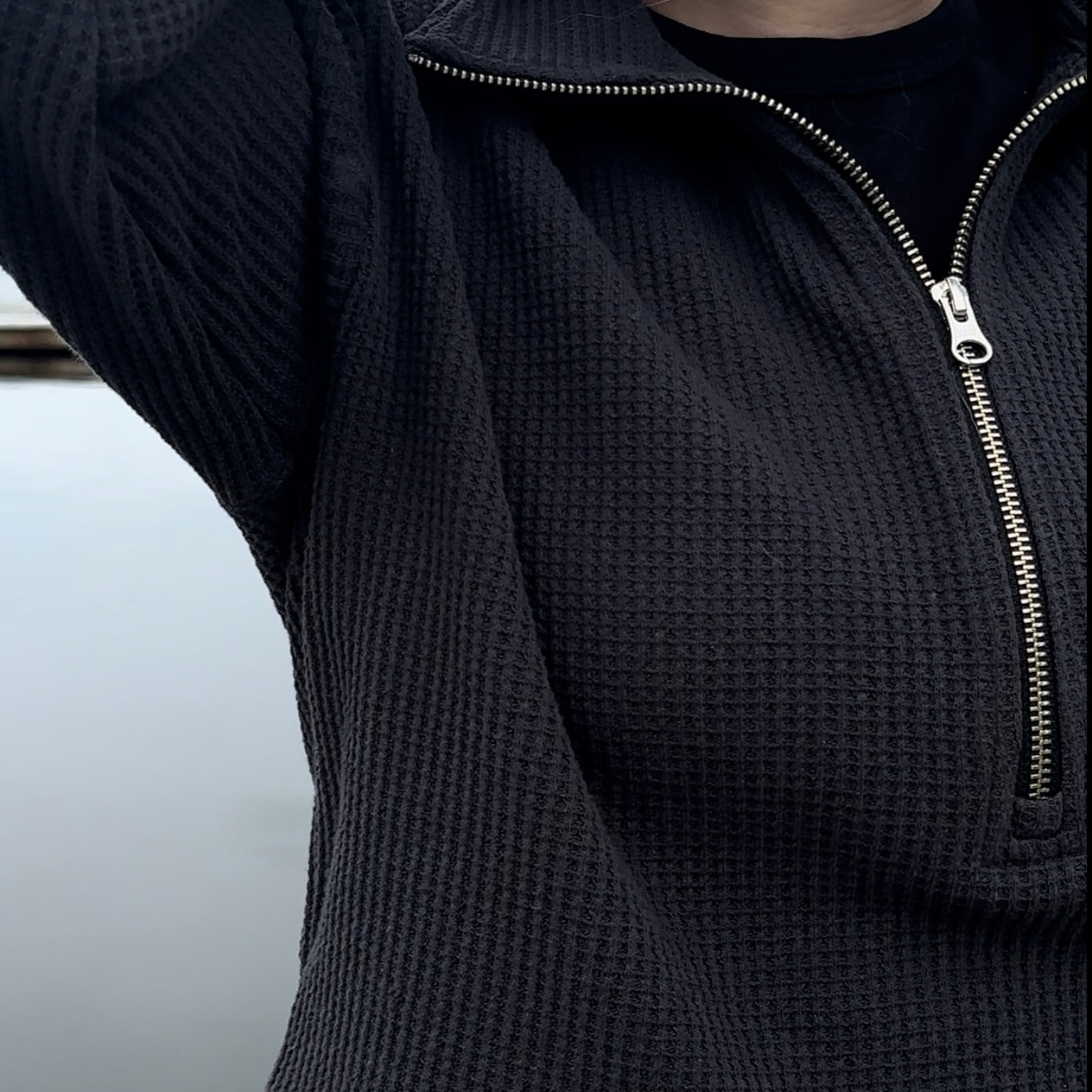 Waffle Half Zip Sweater
