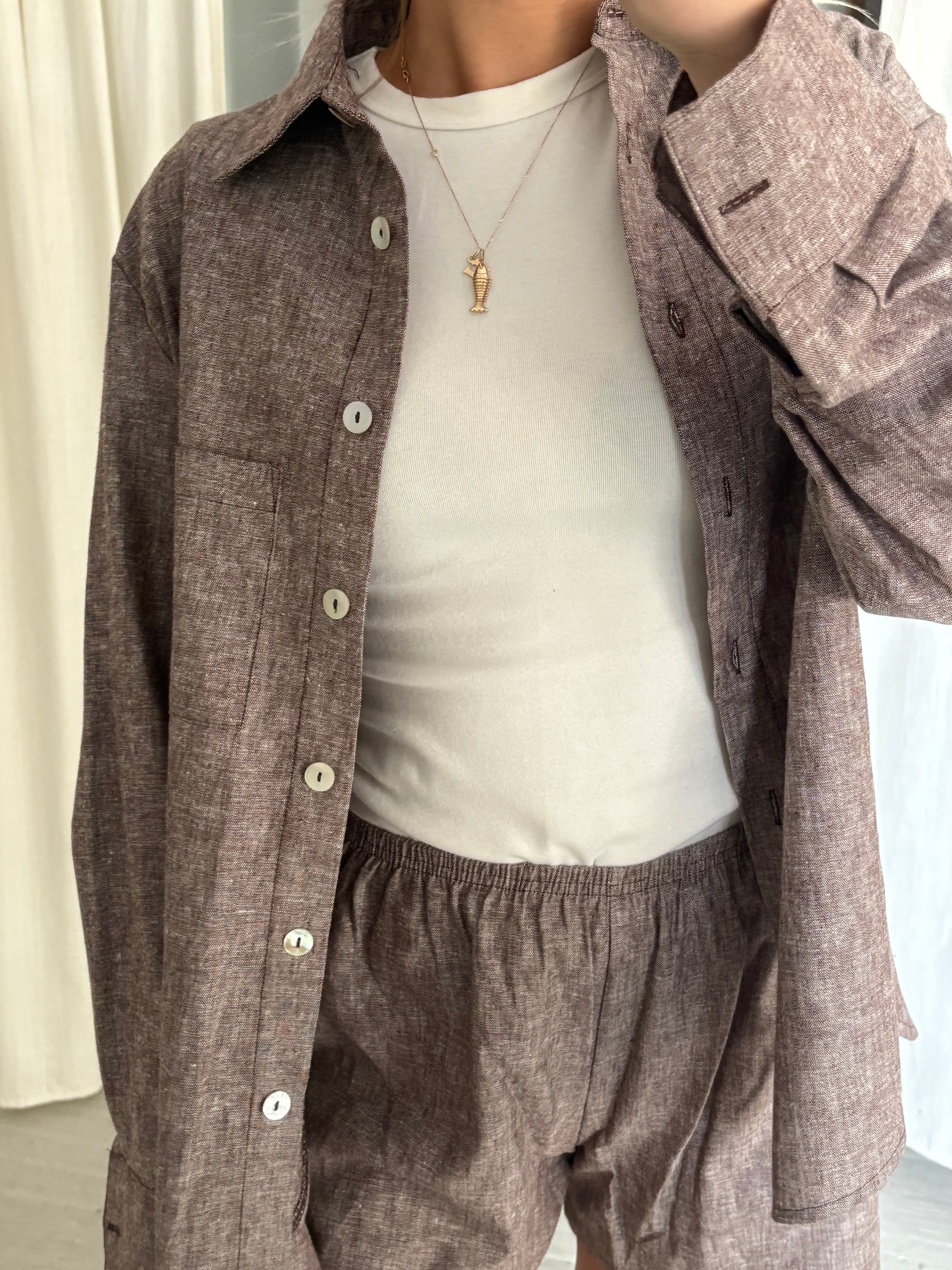 Daily Button Up - Brown Chambray