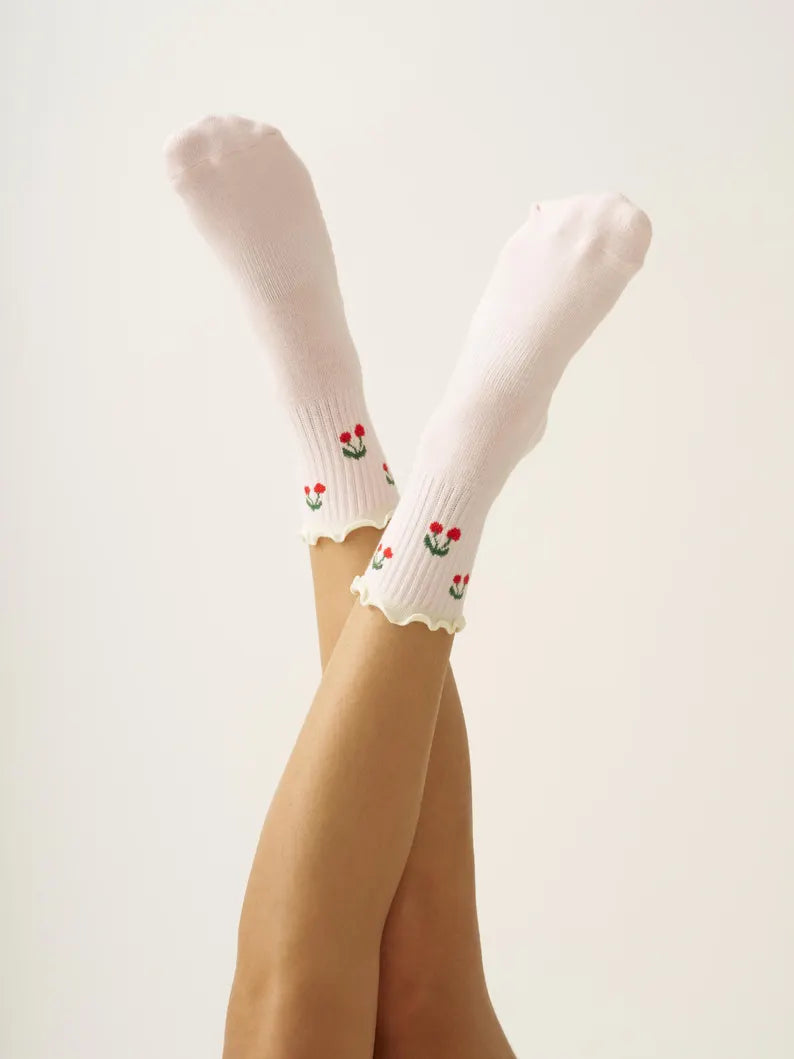 Cherry Ruffle Pilates Grip Sock