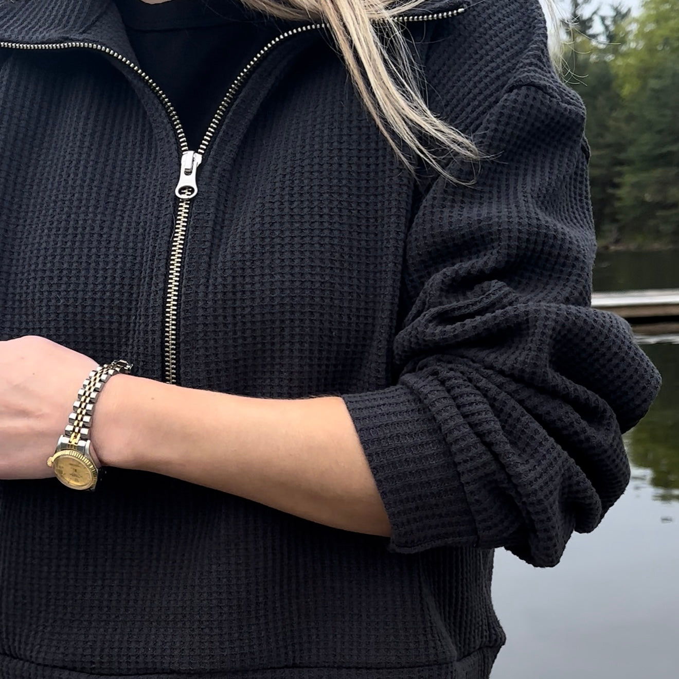 Waffle Half Zip Sweater