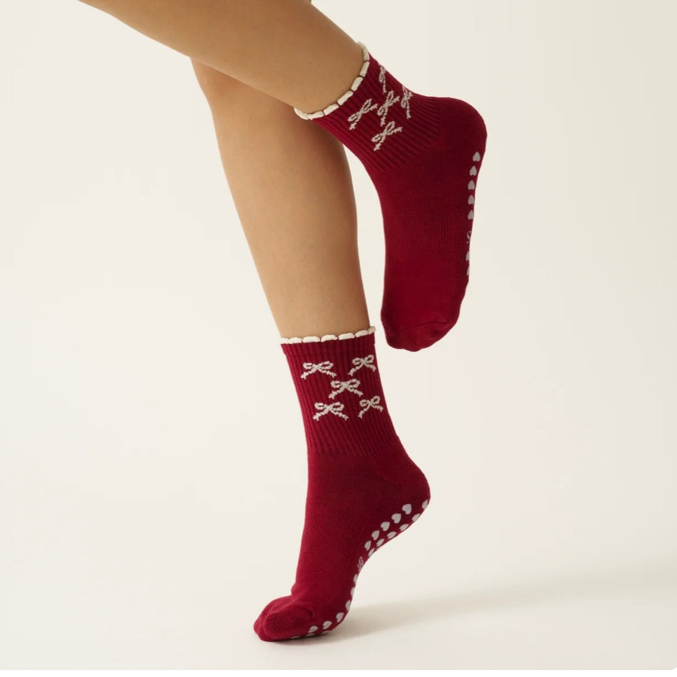 Red Bow Pilates Grip Sock