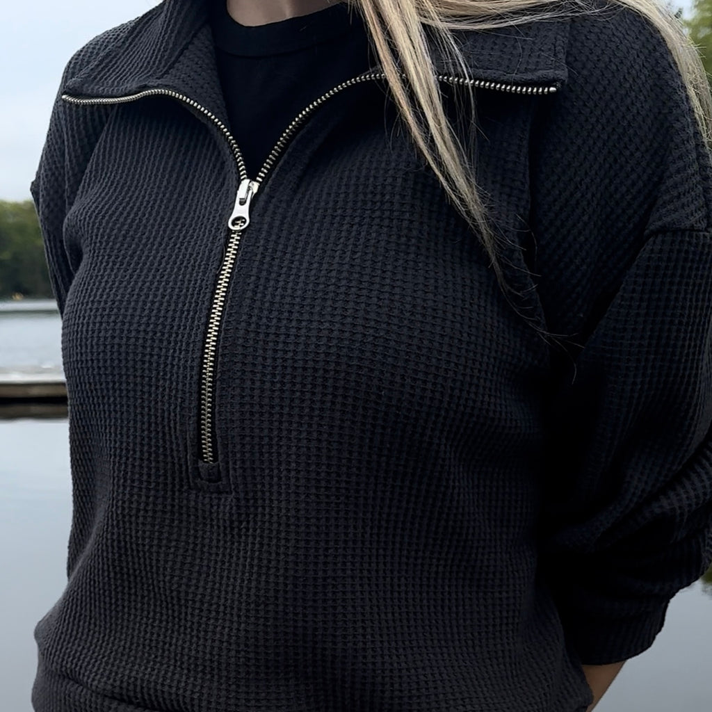 Waffle Half Zip Sweater