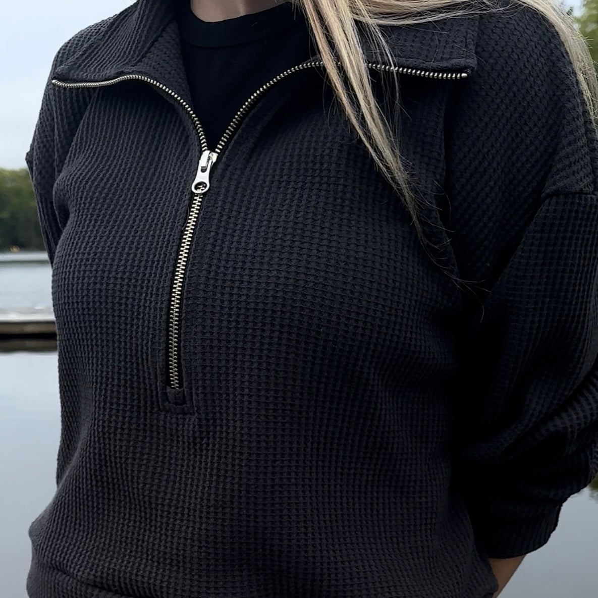 Waffle Half Zip Sweater