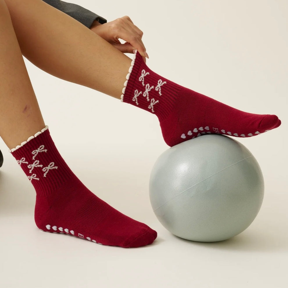 Red Bow Pilates Grip Sock