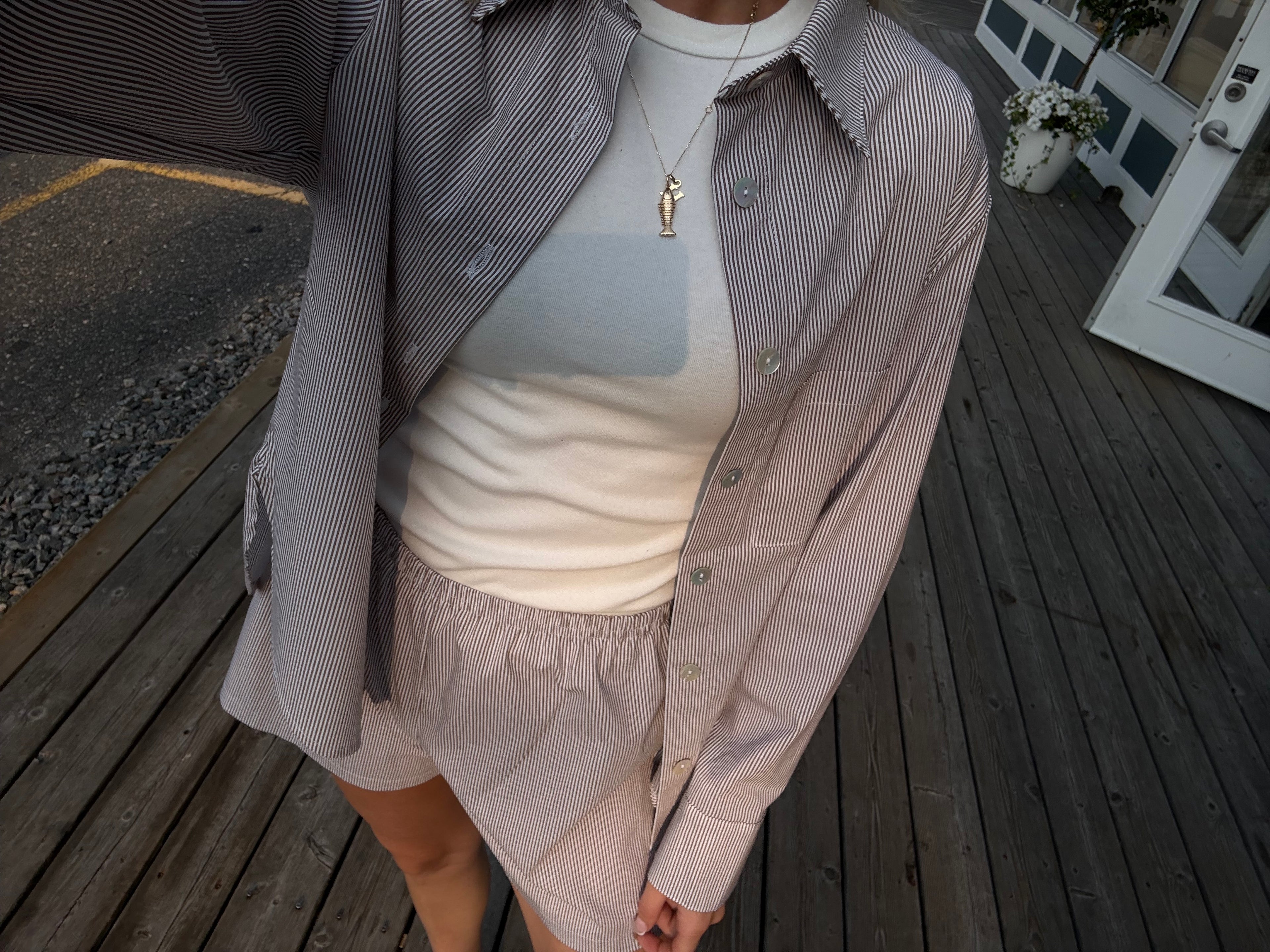 Daily Button Up - Brown Stripe