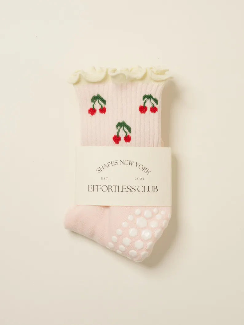Cherry Ruffle Pilates Grip Sock