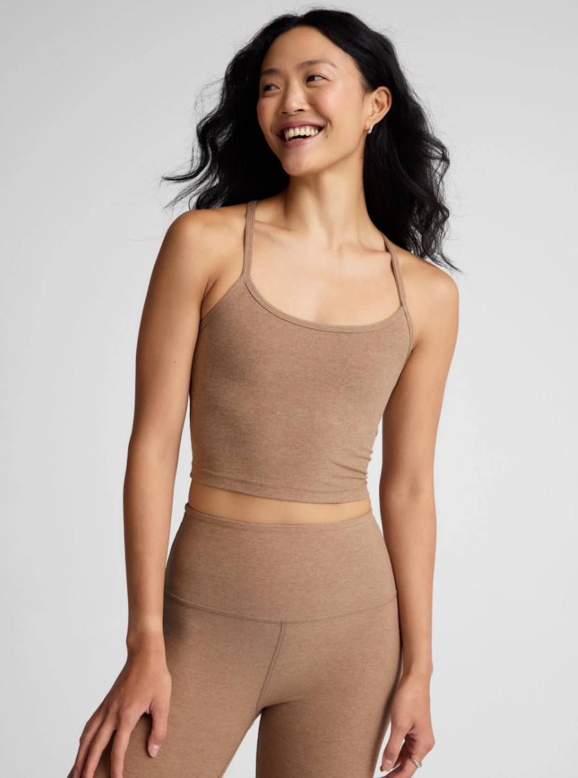Spacedye Slim Racerback Cropped Tank - Desert Sand Heather