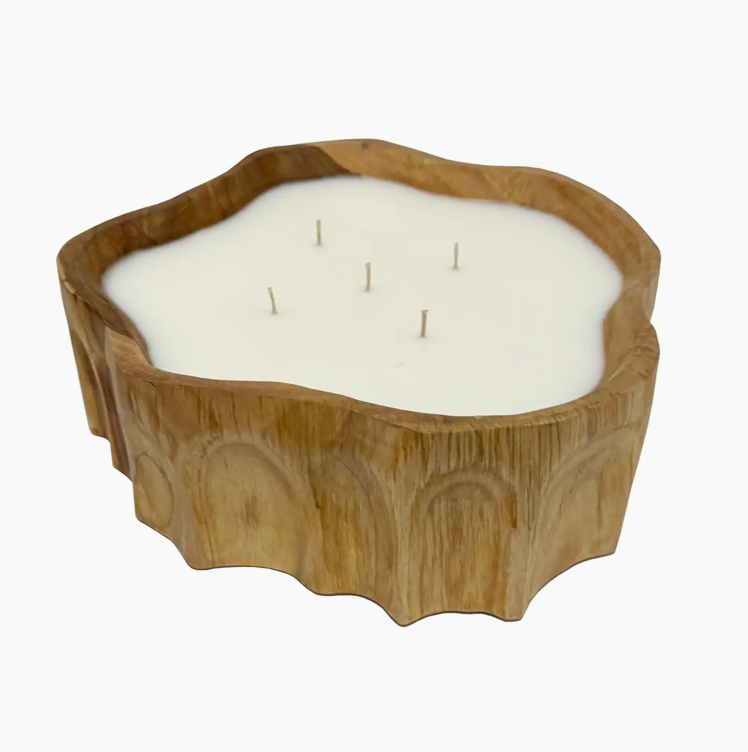 Large Teak Organic Bowl Candle