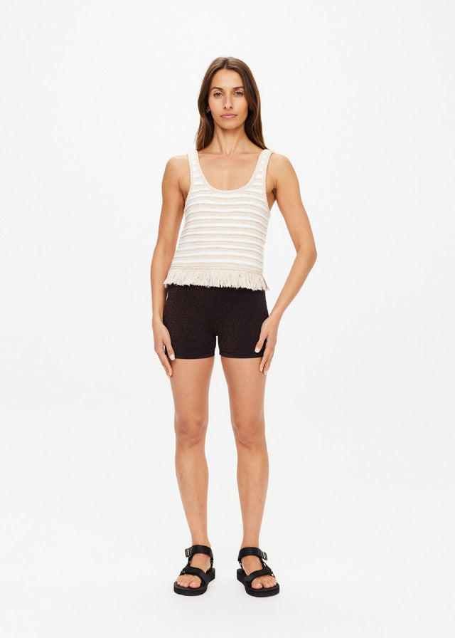 Canyon Freida Knit Fringe Top  - Natural